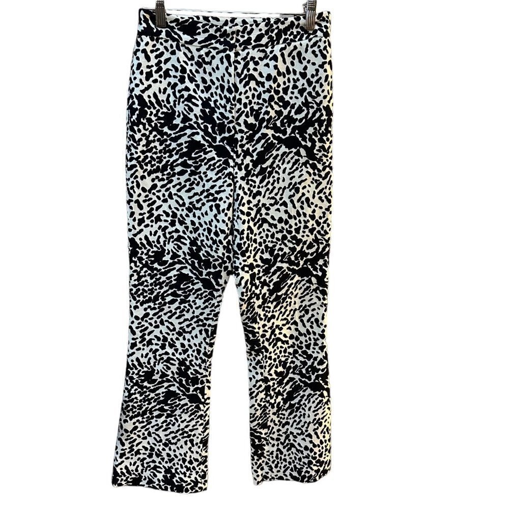 Tibi Animal Print Black & White Straight Leg‎ Flare Stretch Pants Career Size 0